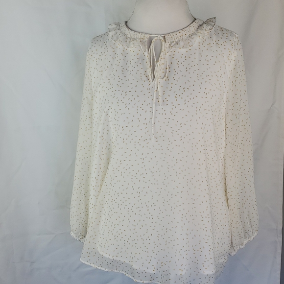 Gibson Latimer Speckled Off-White and Gold Dot Blouse in Size Large - Picture 2 of 11